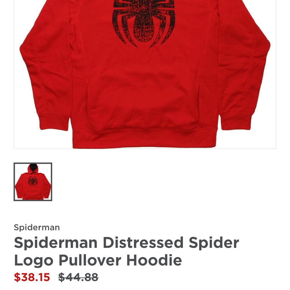 Marvel Spiderman Distressed Spider Logo Red Pullover Hoodie Adult Small - Picture 5 of 5